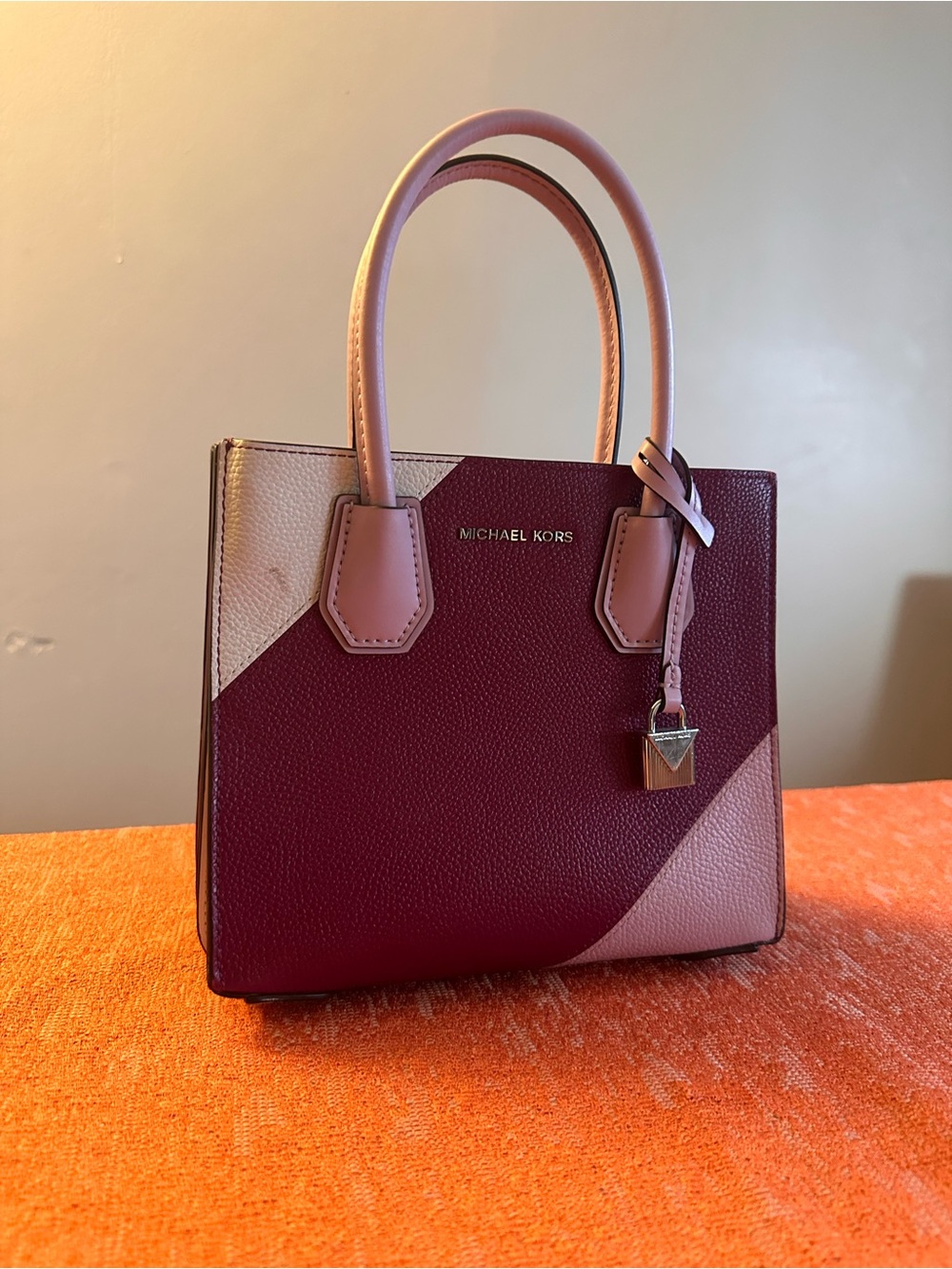 Michael Kors Pink and Burgundy Colorblock Leather Satchel
